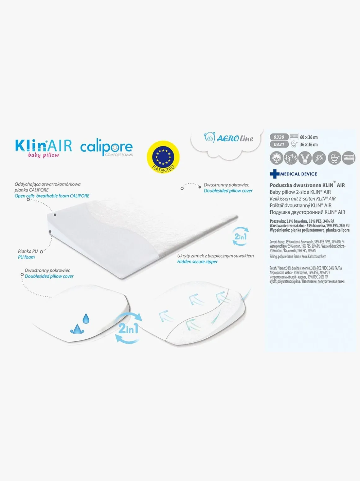 BabyMatex Klin Air Vandtæt Babypude 36 x 60 cm, Hvid