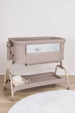 Beemoo CARE Motion Bedside Crib, Taupe/Wood