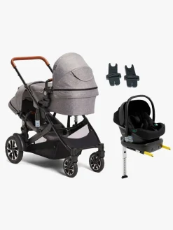 Beemoo Maxi 4 Twin Søskendevogn inkl. Route i-Size Autostol Baby & ISOFIX Base, Grey/Black Stone