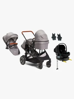 Beemoo Maxi 4 Twin Søskendevogn inkl. Ekstra Søskendesæde & Route i-Size Autostol Baby & ISOFIX Base, Grey/Black Stone