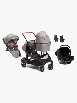 Beemoo Maxi 4 Twin Søskendevogn inkl. Ekstra Søskendesæde & Route i-Size Autostol Baby, Grey/Black Stone