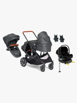 Beemoo Maxi 4 Twin Søskendevogn inkl. Ekstra Søskendesæde & Route i-Size Autostol Baby & ISOFIX Base, Black/Black Stone