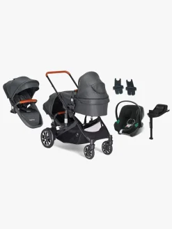 Beemoo Maxi 4 Twin Søskendevogn inkl. Ekstra Søskendesæde & Cybex Aton B2 i-Size Autostol Baby & Base, Black/Volcano Black