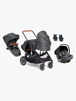 Beemoo Maxi 4 Twin Søskendevogn inkl. Ekstra Søskendesæde & Route i-Size Autostol Baby, Black/Mineral Grey
