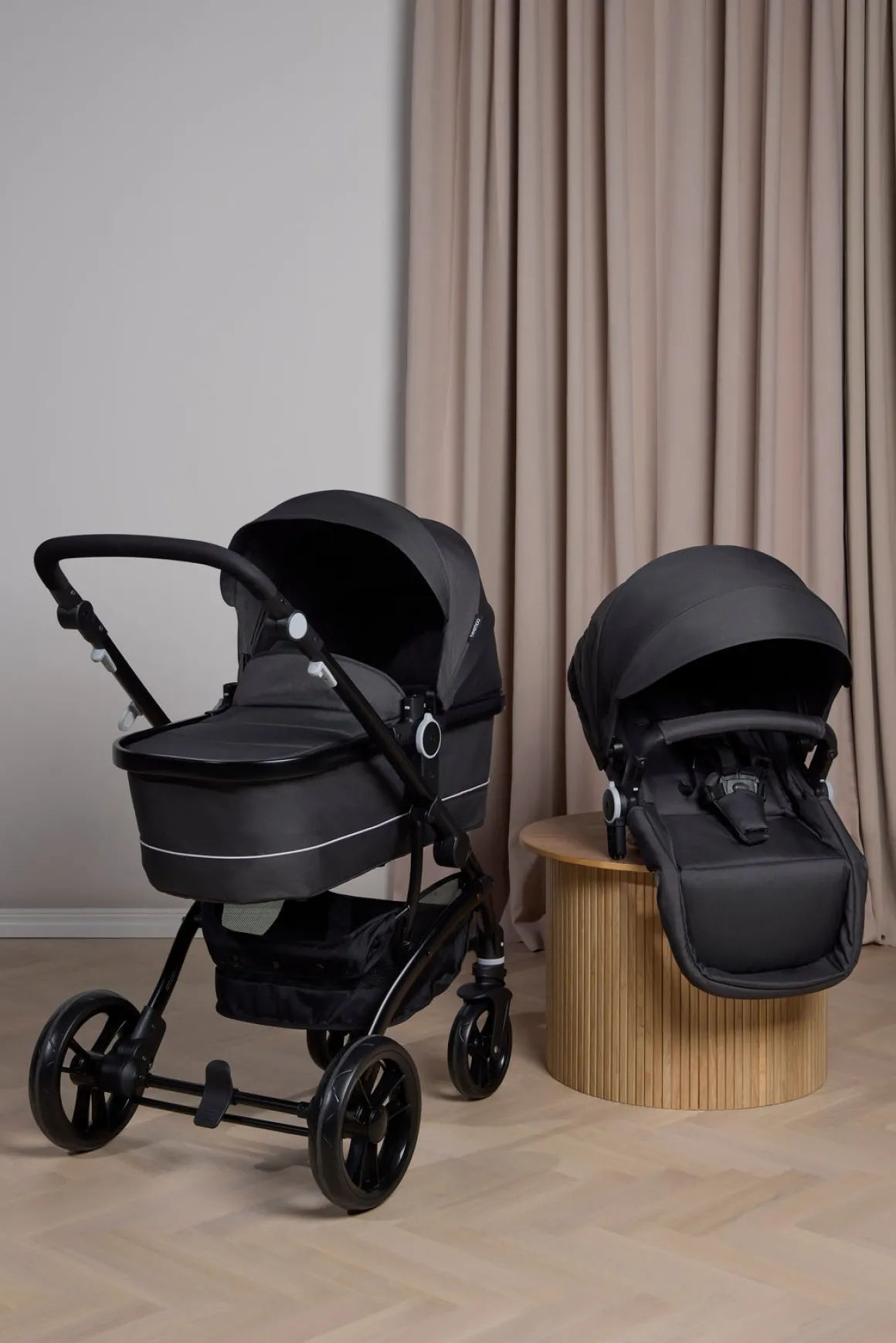 Beemoo Move Duo Kombivogn inkl. Route i-Size Autostol Baby & ISOFIX Base, Asphalt/Mineral Grey