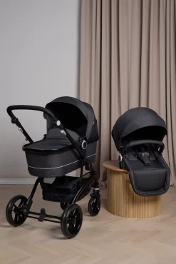 Beemoo Move Duo Kombivogn inkl. Route i-Size Autostol Baby & ISOFIX Base, Asphalt/Black Stone