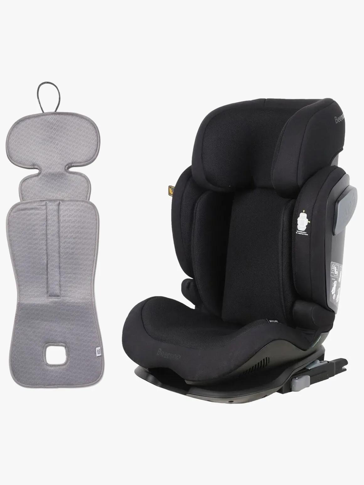Beemoo Recline i-Size Autostol inkl. Ventilerende Hynde, Black Mesh/Grey