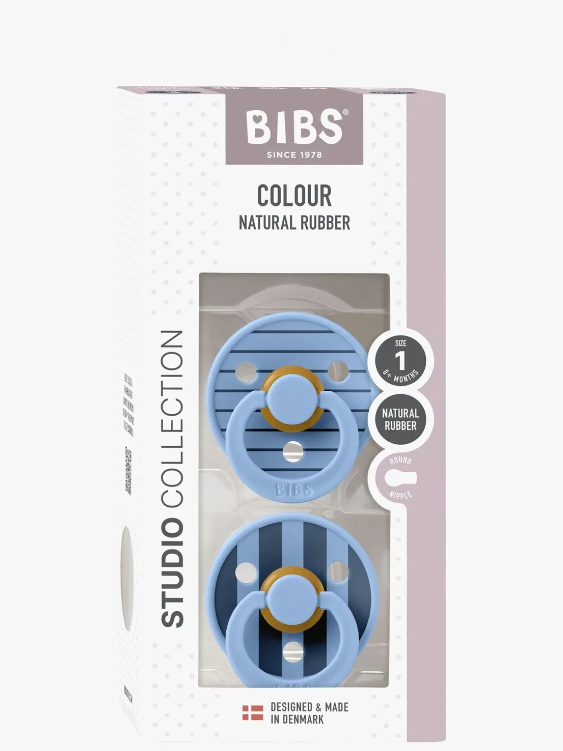 BIBS Studio Colour Sut 2-Pak Latex Str. 1 Rund, Pin/Sky Blue Mix