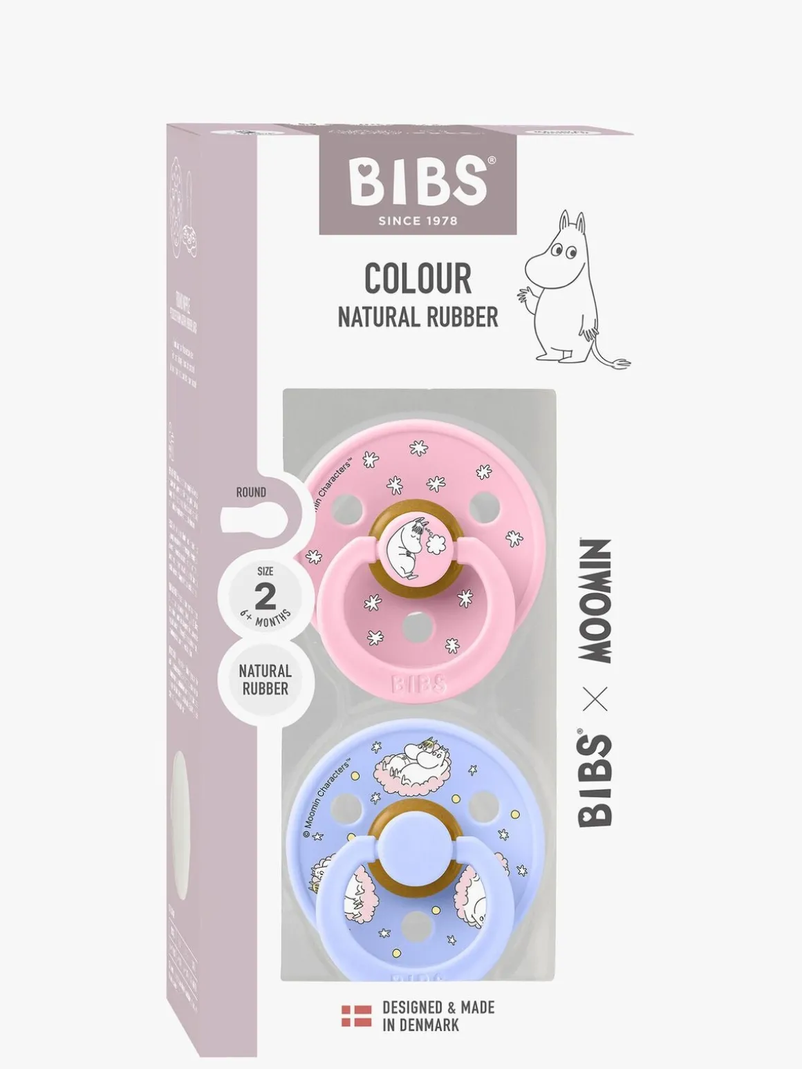 BIBS x Moomin Colour Dreaming Sut 2-pak Latex Str. 2, Baby Pink