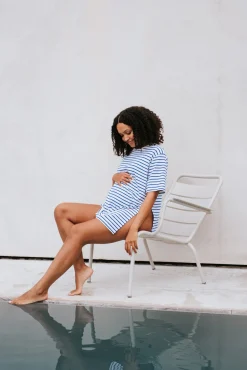 Boob Oversized T-shirt med Slids, Stripe White/Blue