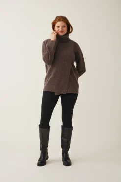 Boob Strikket Uld Tunika Turtleneck, Brun/grå melange