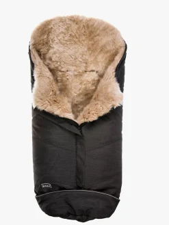 Bozz Lammeskindskørepose Langhåret, Black Melange/Nappa Linen