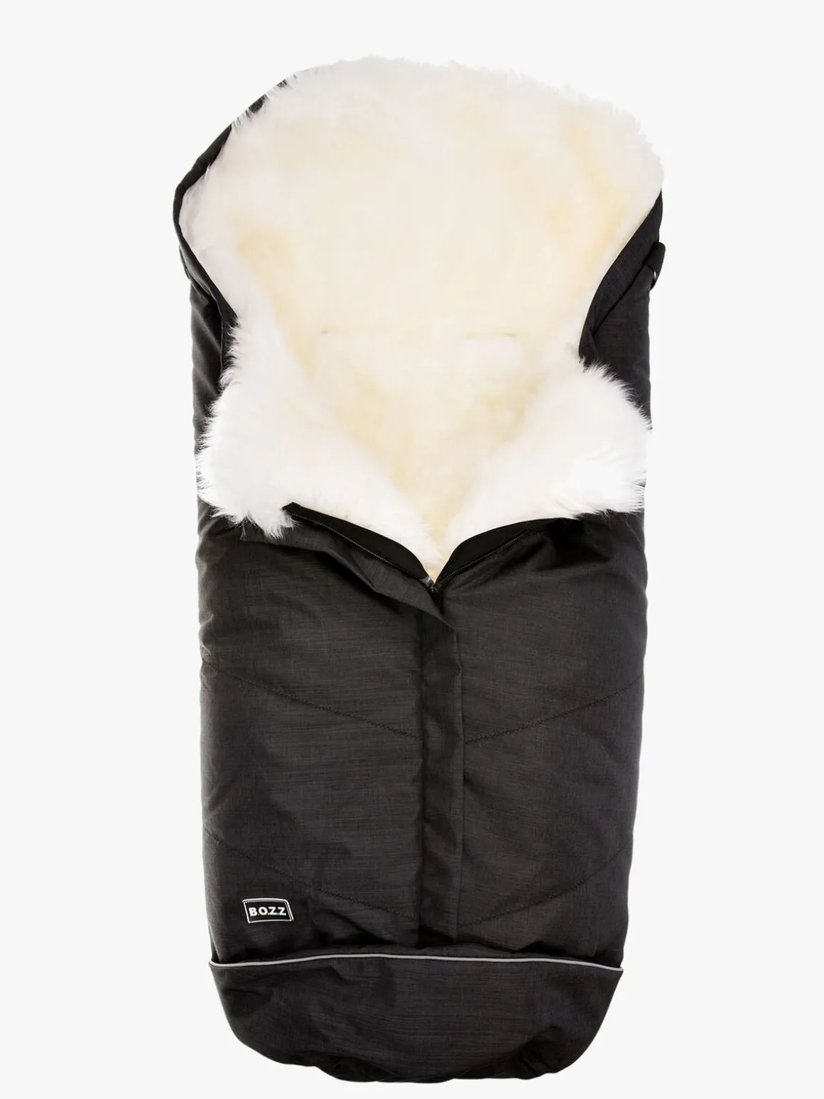 Bozz Lammeskindskørepose Langhåret, Black Melange/White