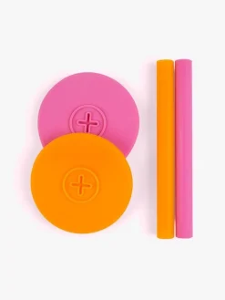 COGNIKIDS Sip Låg med Sugerør 2-pak, Tangerine/Flamingo