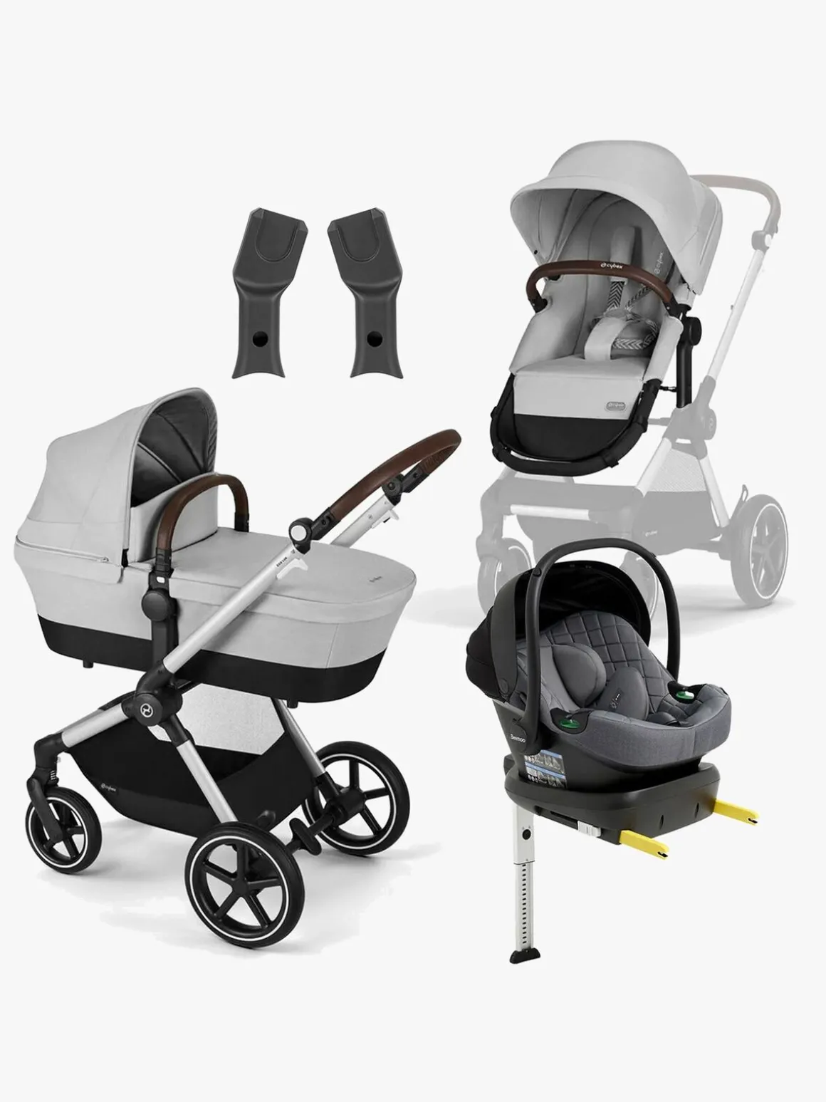 Cybex EOS Lux Duovogn inkl. Beemoo Route i-Size Autostol Baby & ISOFIX Base, Lava Grey/Mineral Grey