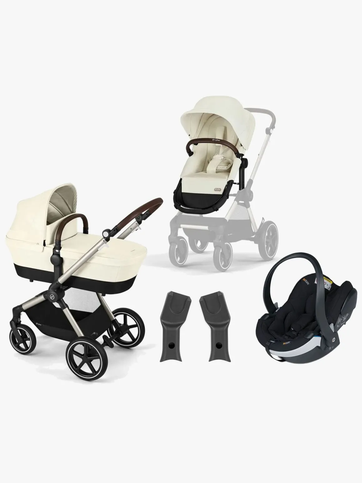 Cybex EOS Lux Duovogn inkl. BeSafe iZi Go Modular X2 i-Size Autostol Baby, Taupe/Seashell Beige