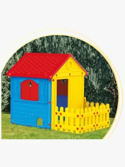 DOLU Legehus m. Stakit, Rød/Blå/Gul