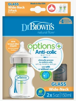 Dr. Brown's Option+ Bred Hals Glasflaske 150 ml 2-pak