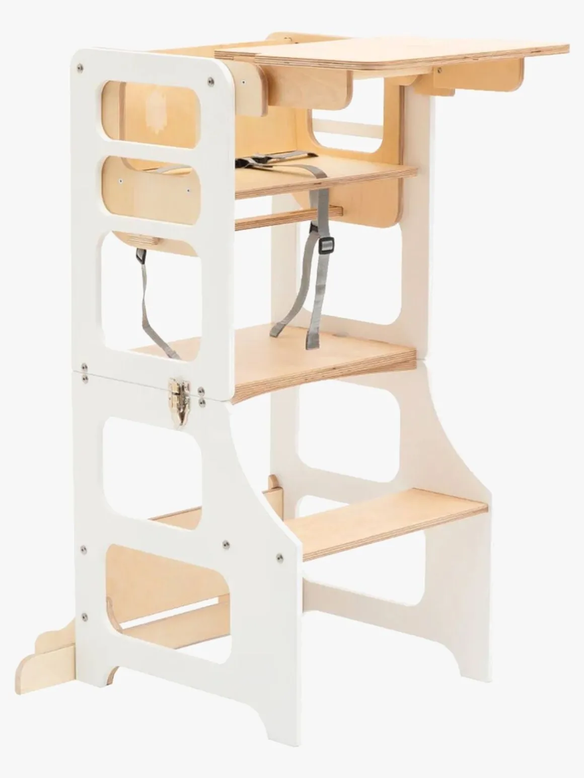 Duck Woodworks 3-i-1 Sammenklappeligt Læringstårn med Højstol, Hvid