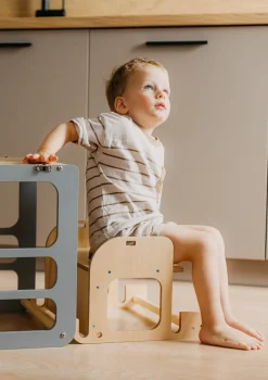 Duck Woodworks 3-i-1 Sammenklappeligt Læringstårn med Højstol, Hvid