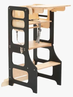 Duck Woodworks 3-i-1 Sammenklappeligt Læringstårn med Højstol, Sort