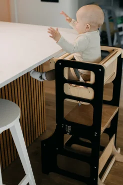 Duck Woodworks 3-i-1 Sammenklappeligt Læringstårn med Højstol, Sort