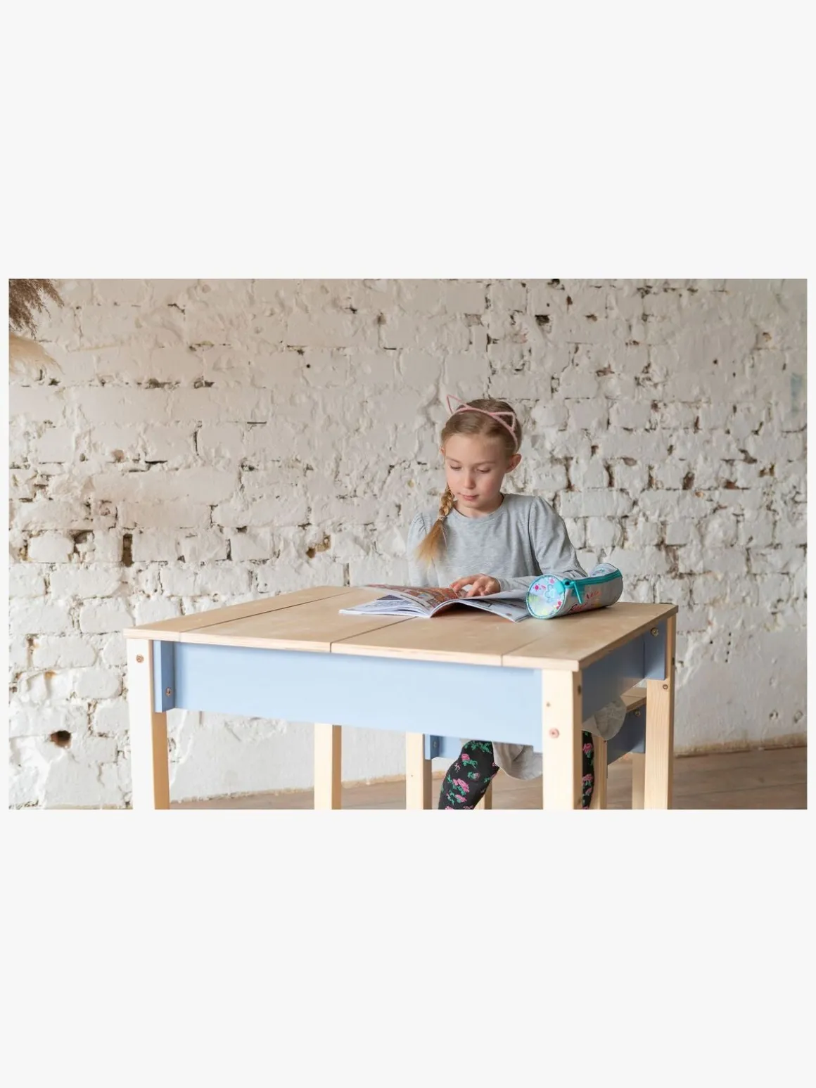 Family-scl Smart Opbevaring Bord med Stol, Dusty Blue