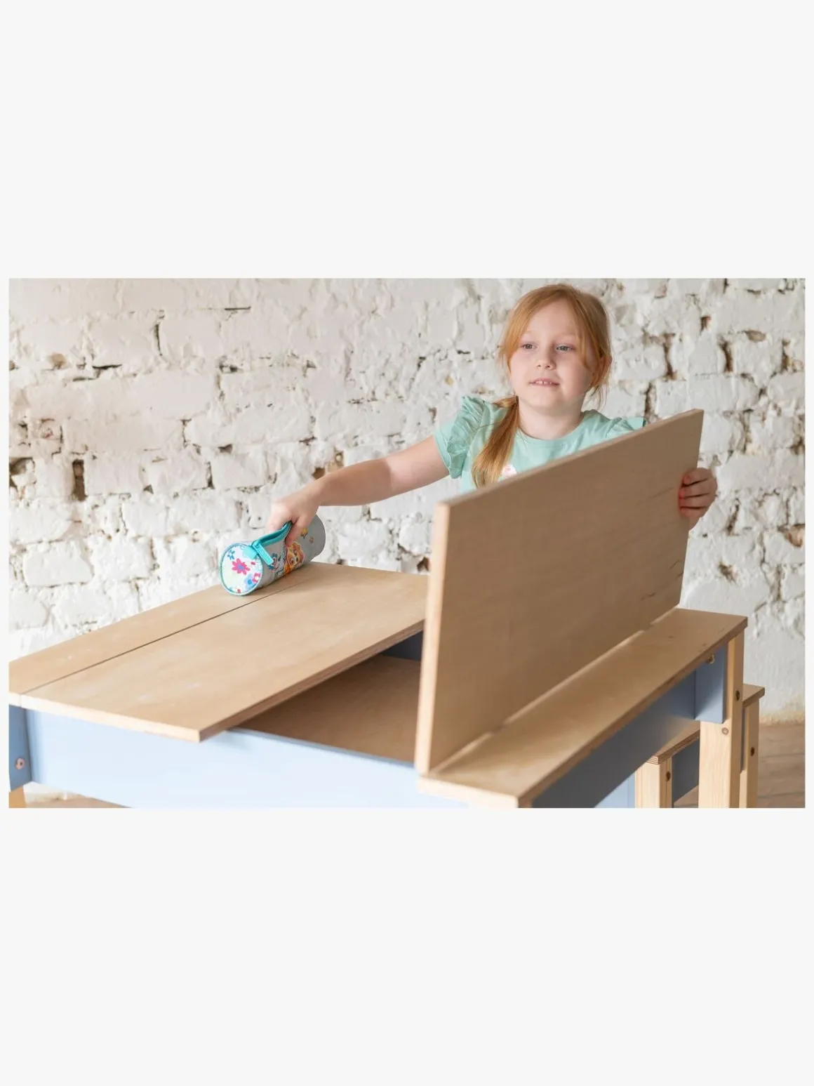 Family-scl Smart Opbevaring Bord med Stol, Dusty Blue