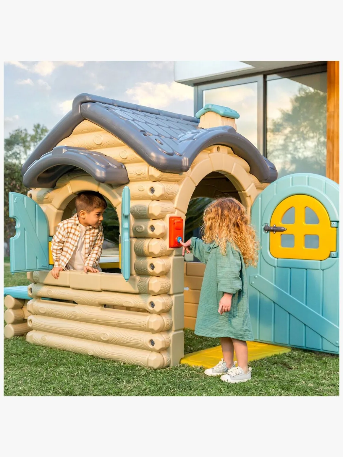 FEBER Casual Cottage Legehus med Lyd, Blå/Grå