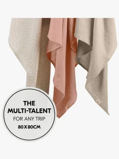 Hauck Cuddle N Clean Tæppe/ Stofble i Musselin 3-pak, Beige Dots/Cork/Beige