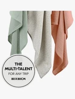 Hauck Cuddle N Clean Tæppe/ Stofble i Musselin 3-pak, Sage/Beige/Dots/Cork