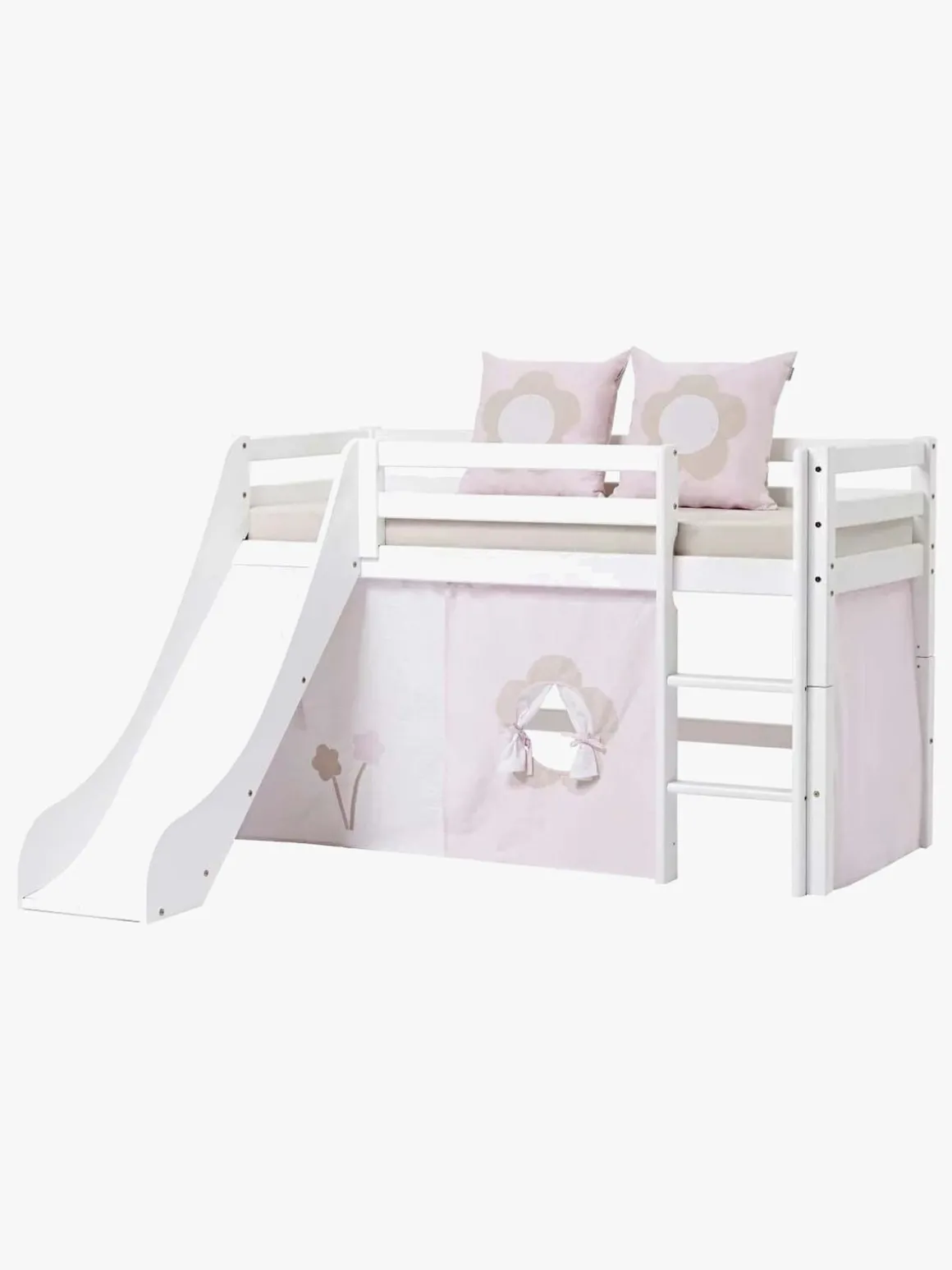 Hoppekids ECO Dream Halvhøj Seng med Rutsjebane og Stige 90x200, Hvid