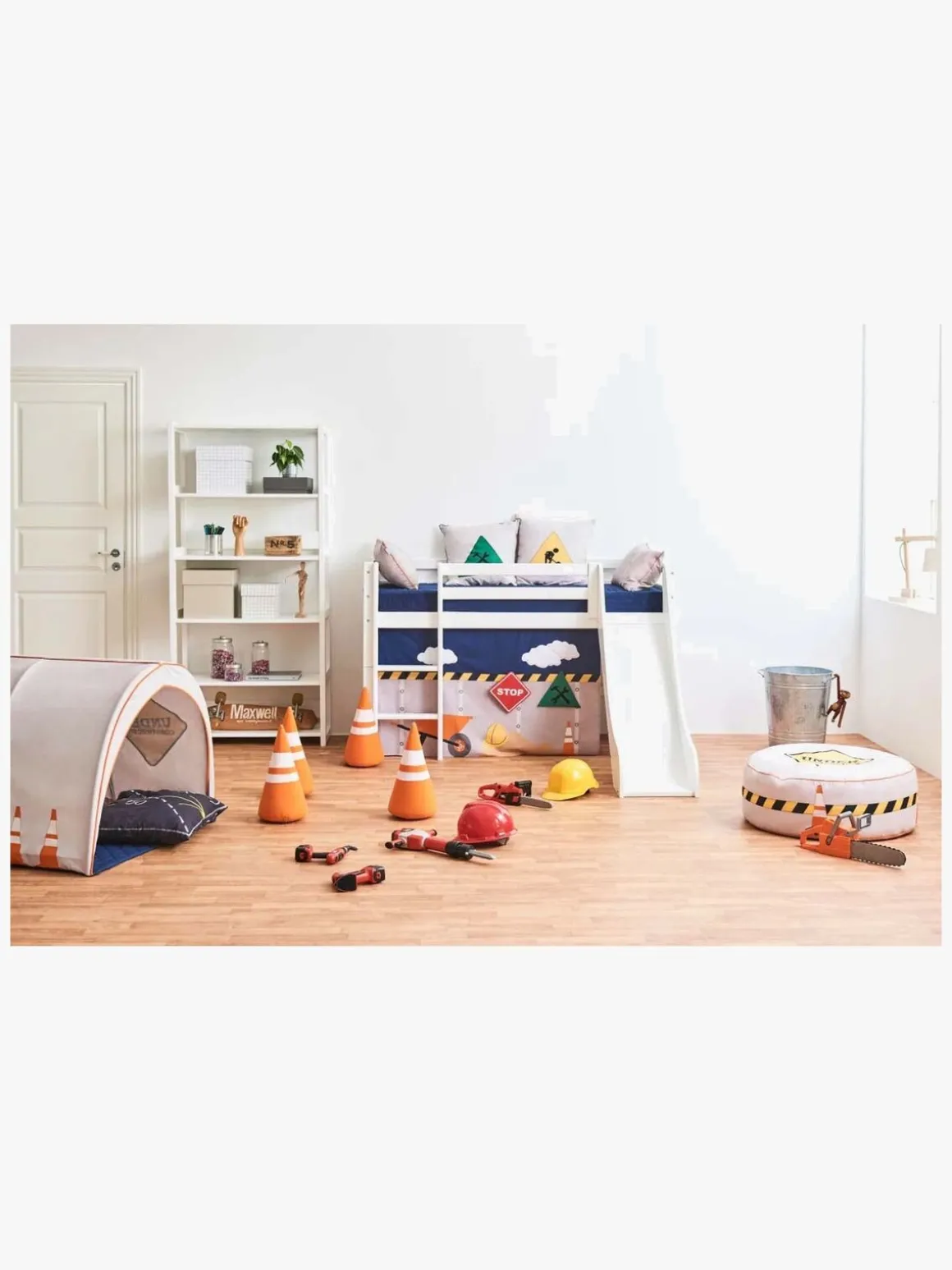 Hoppekids ECO Dream Halvhøj Seng med Rutsjebane og Stige 90x200, Hvid