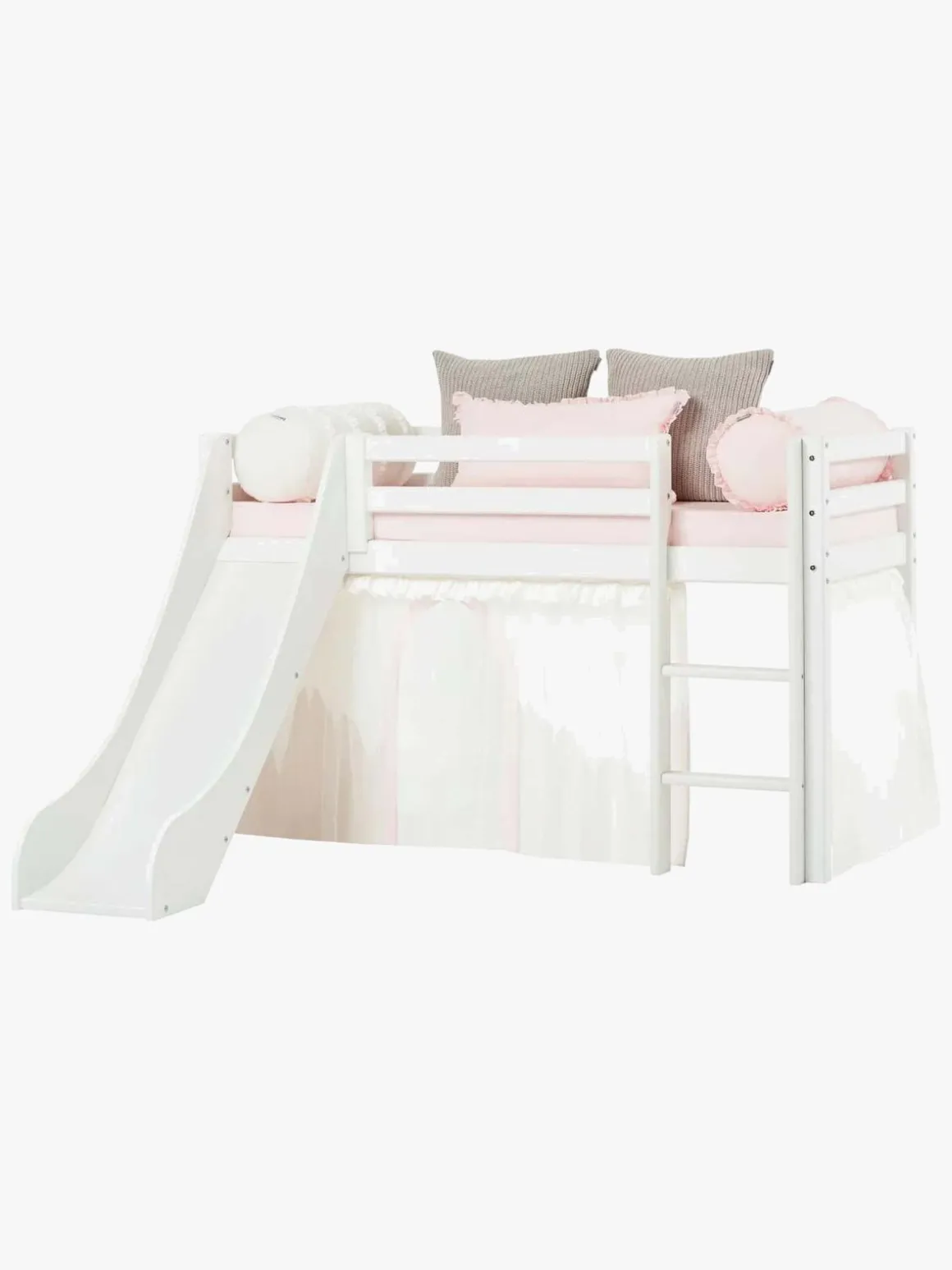 Hoppekids ECO Dream Halvhøj Seng med Rutsjebane og Stige 70x170, Hvid