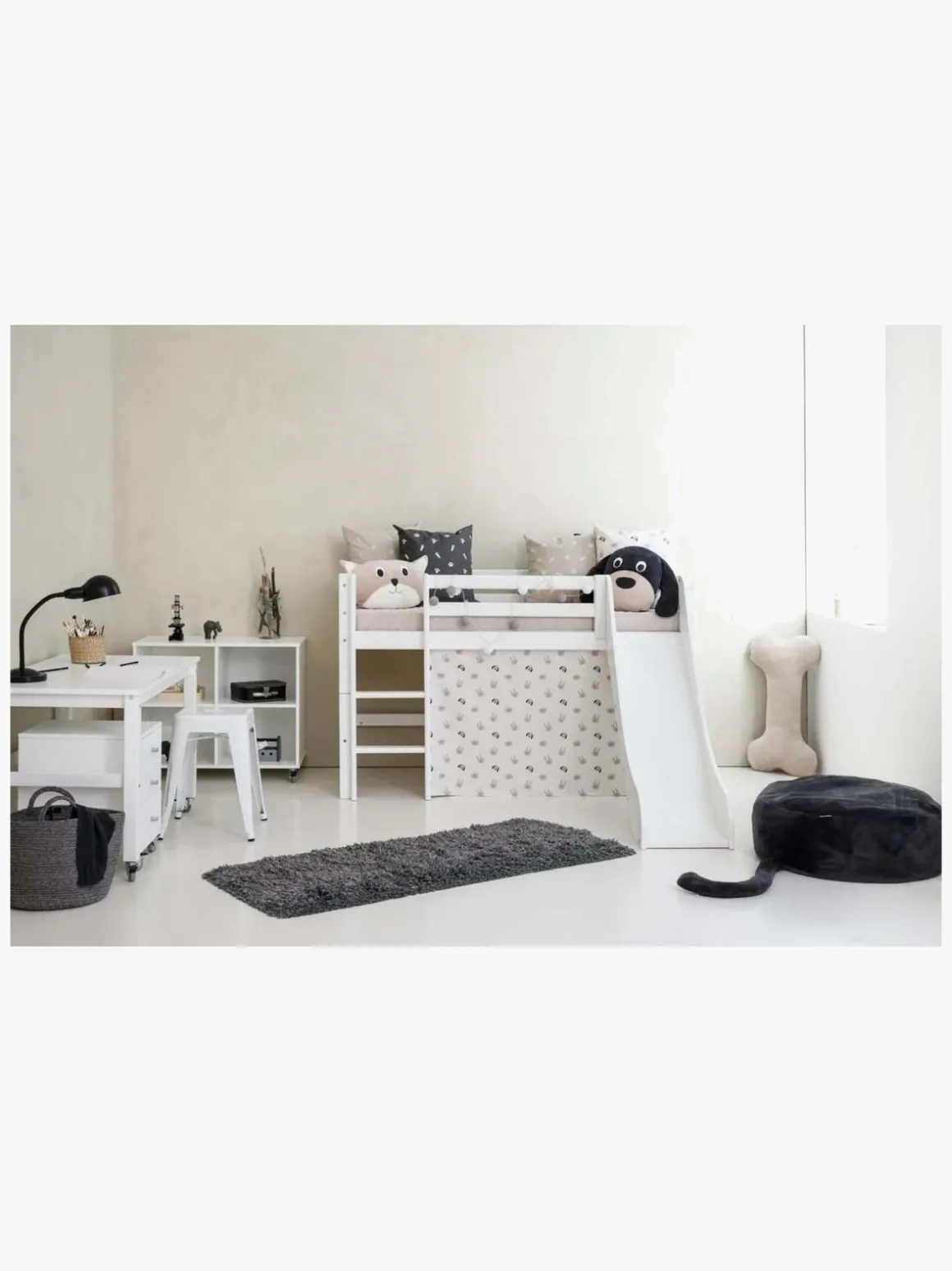 Hoppekids ECO Dream Halvhøj Seng med Rutsjebane og Stige 70x170, Hvid