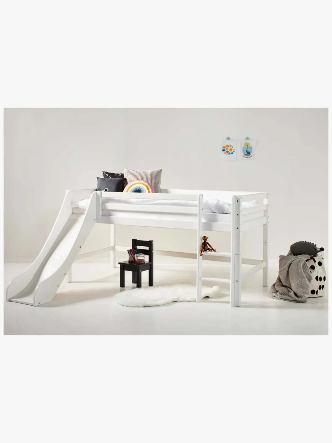 Hoppekids ECO Dream Halvhøj Seng med Rutsjebane og Stige 70x170, Hvid