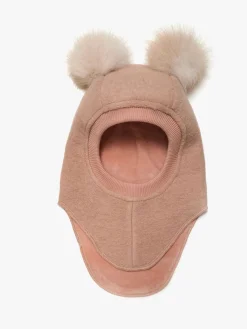 Huttelihut Elefanthue i Uld med Pomponer, Rose Melange