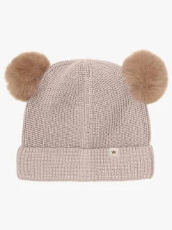 Huttelihut Hue Merinould med Pomponer, Camel Melange