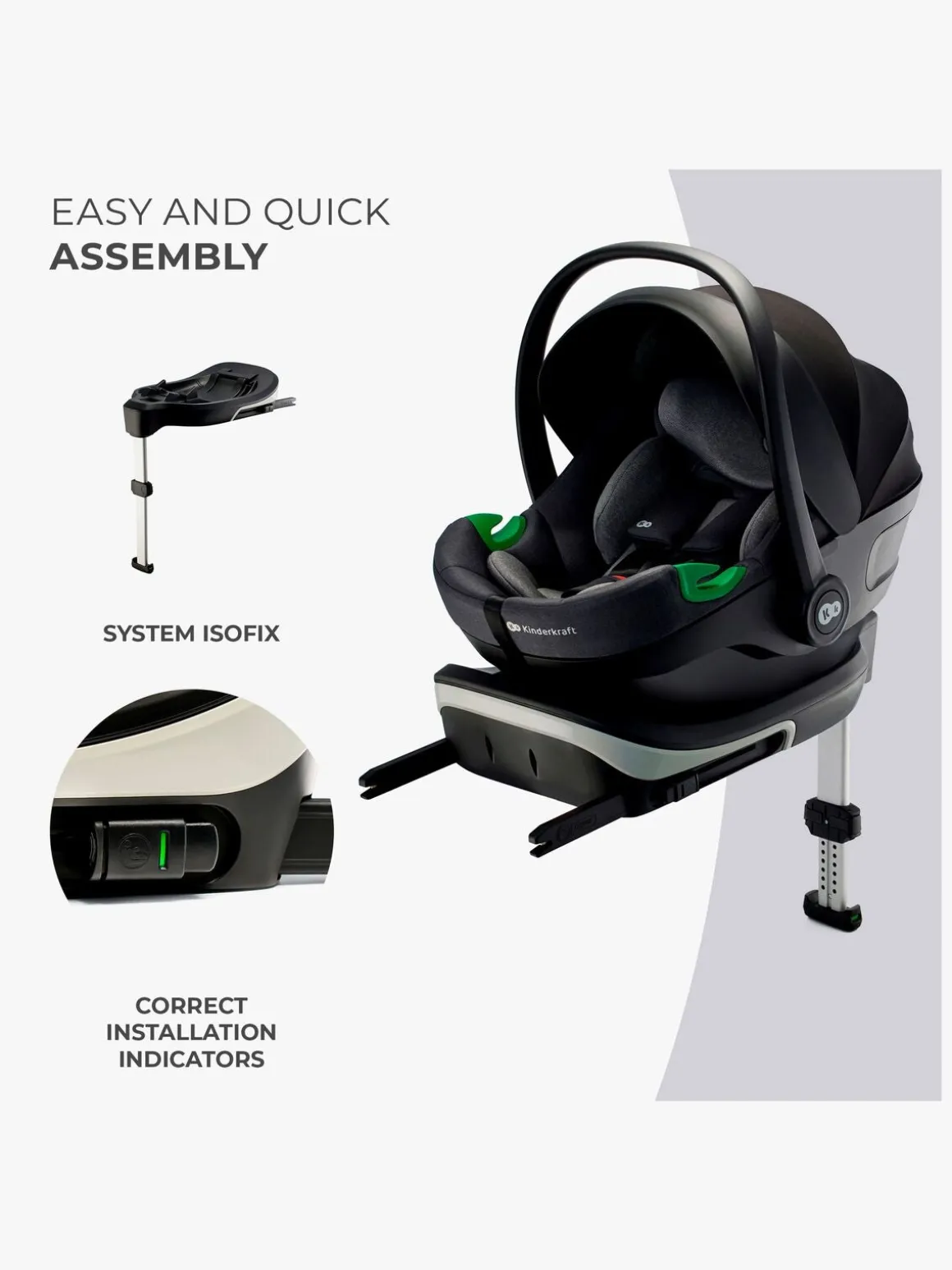 Kinderkraft I-CARE i-Size Autostol Baby, Cool Grey