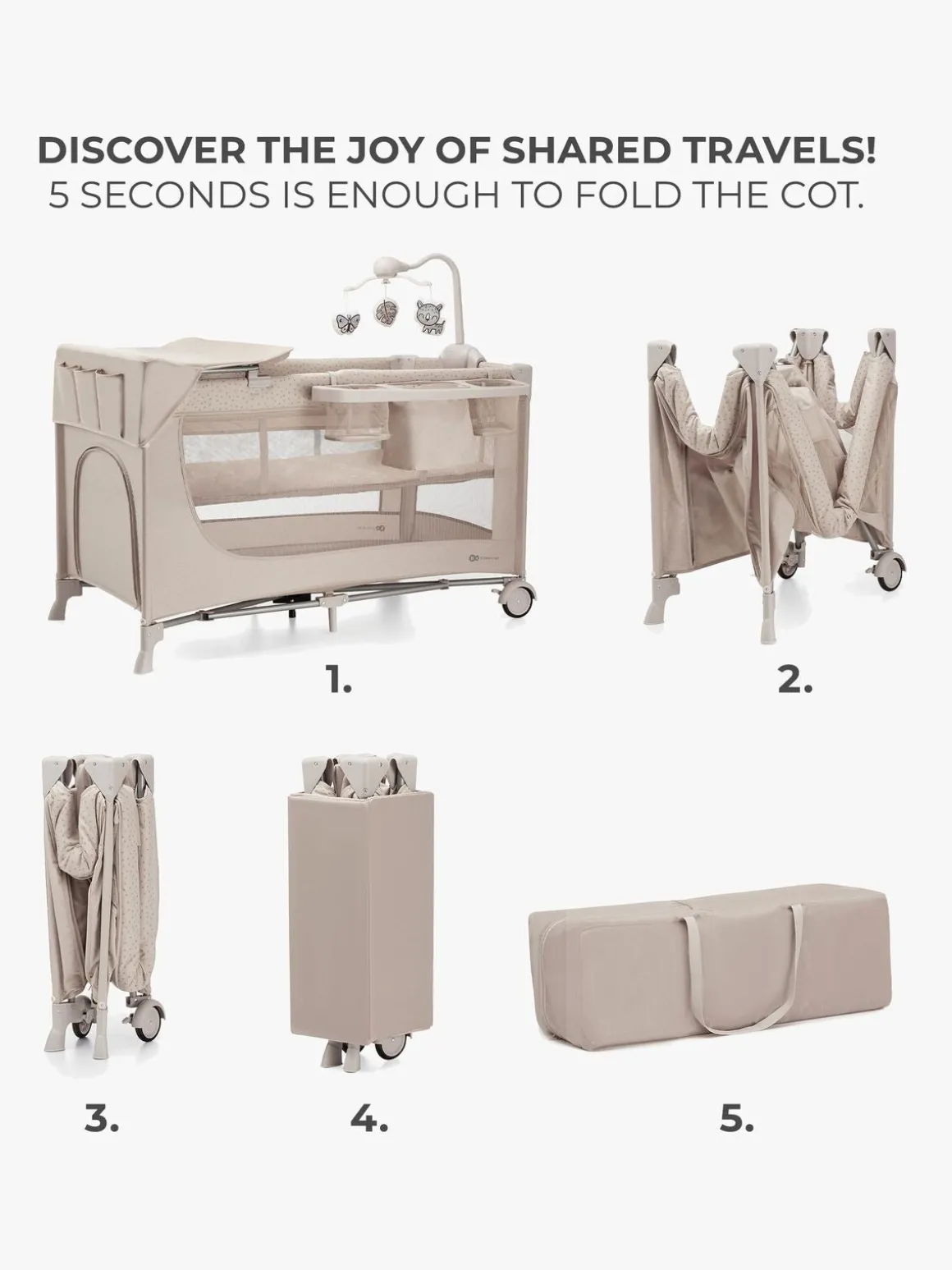 Kinderkraft JOY 2 Weekendseng med Tilbehør, Beige