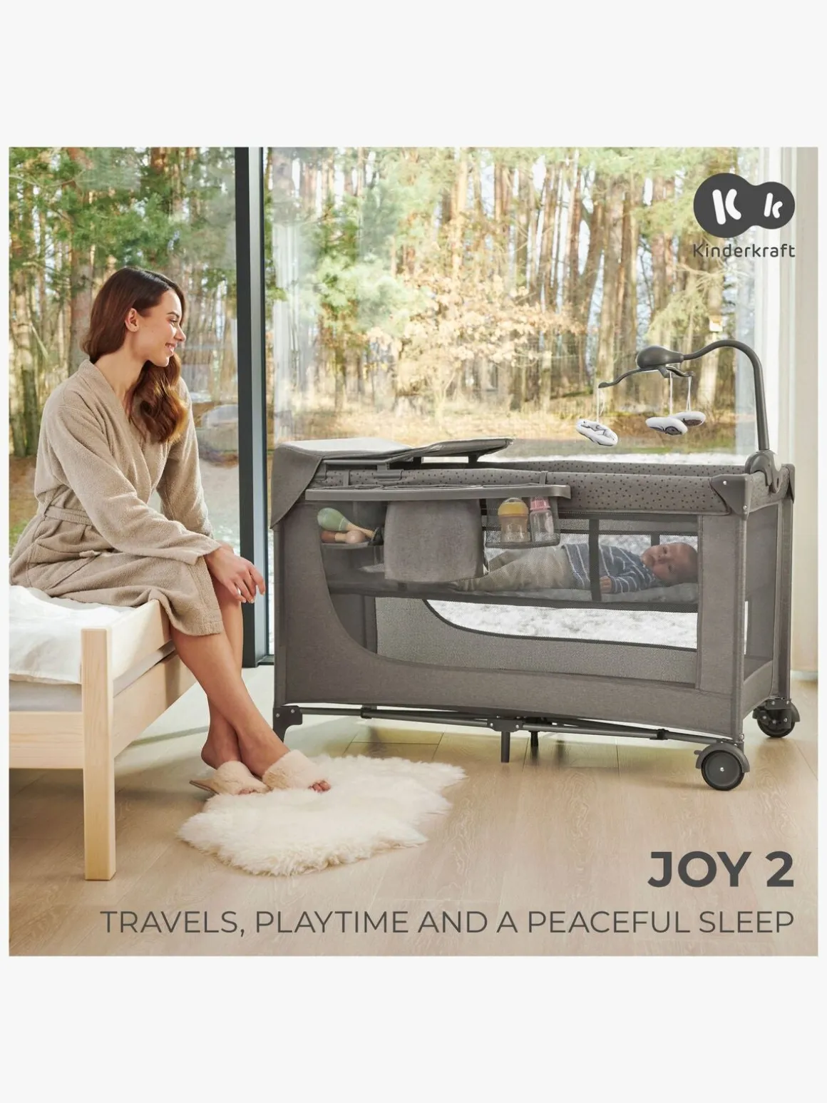 Kinderkraft JOY 2 Weekendseng med Tilbehør, Beige