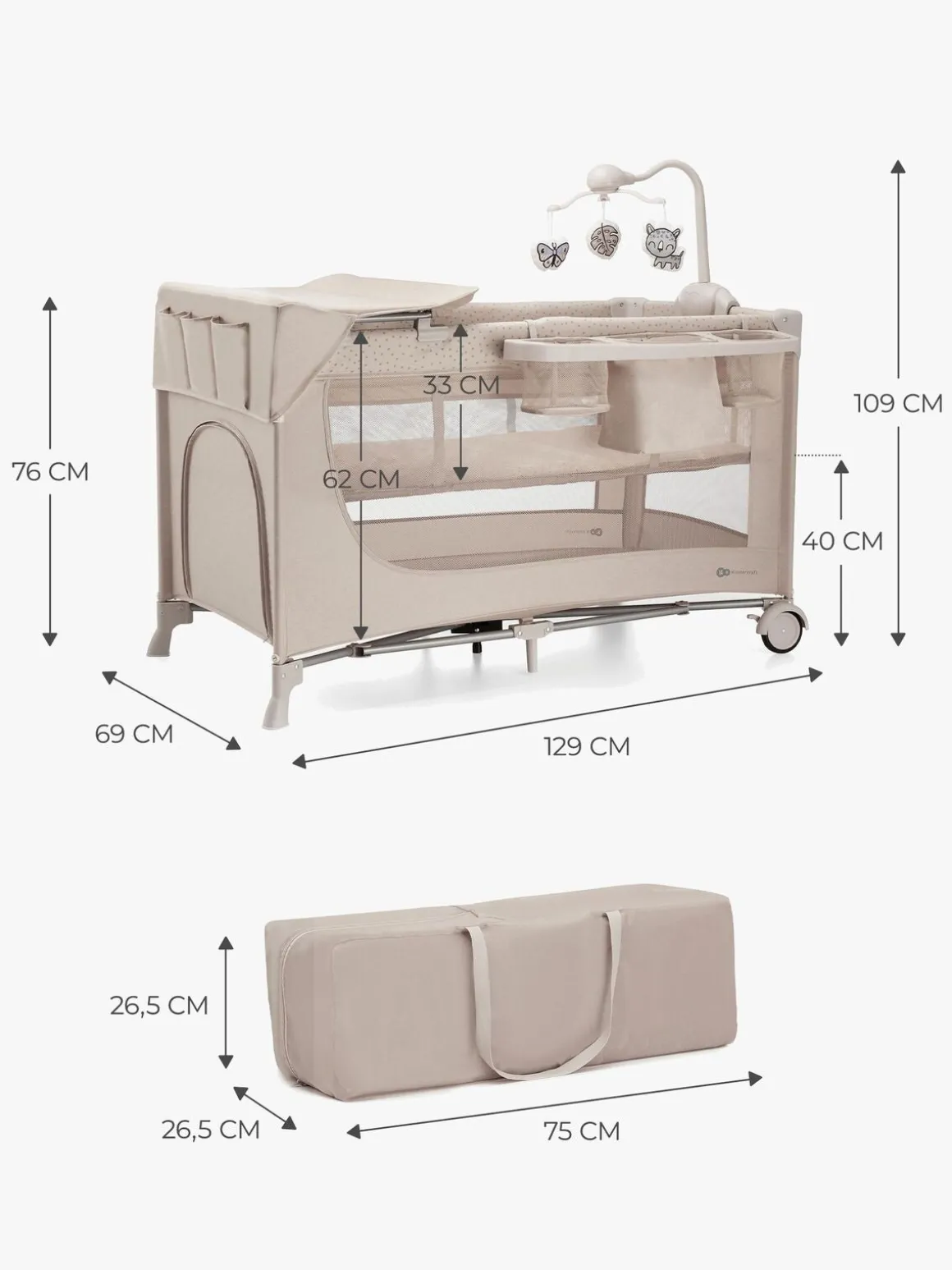 Kinderkraft JOY 2 Weekendseng med Tilbehør, Beige