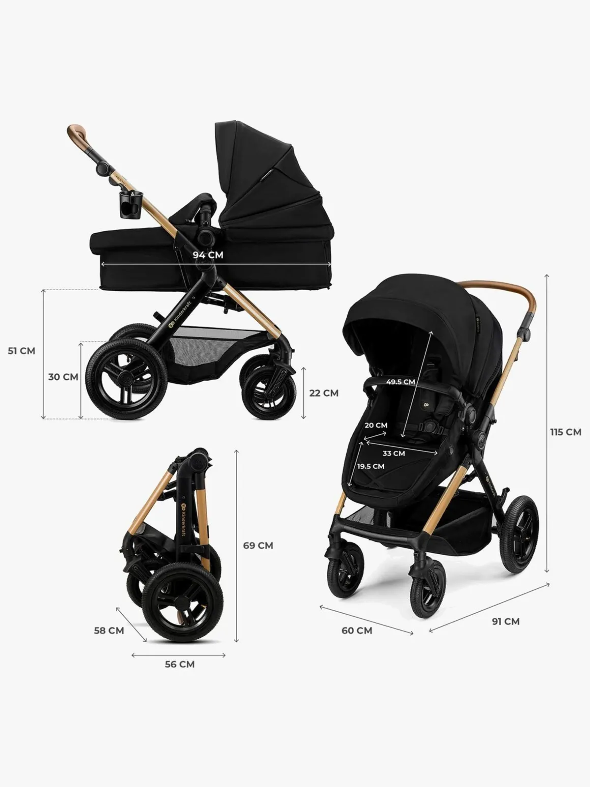Kinderkraft MOOV 2 XL Air Kombivogn, Pure Black
