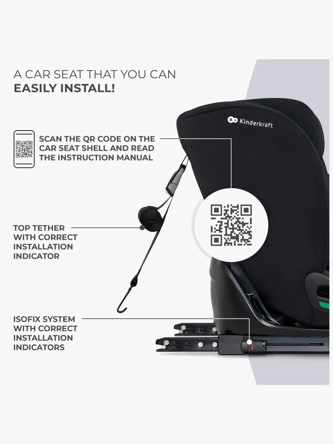 Kinderkraft ONETO3 i-Size Autostol, Graphite Black