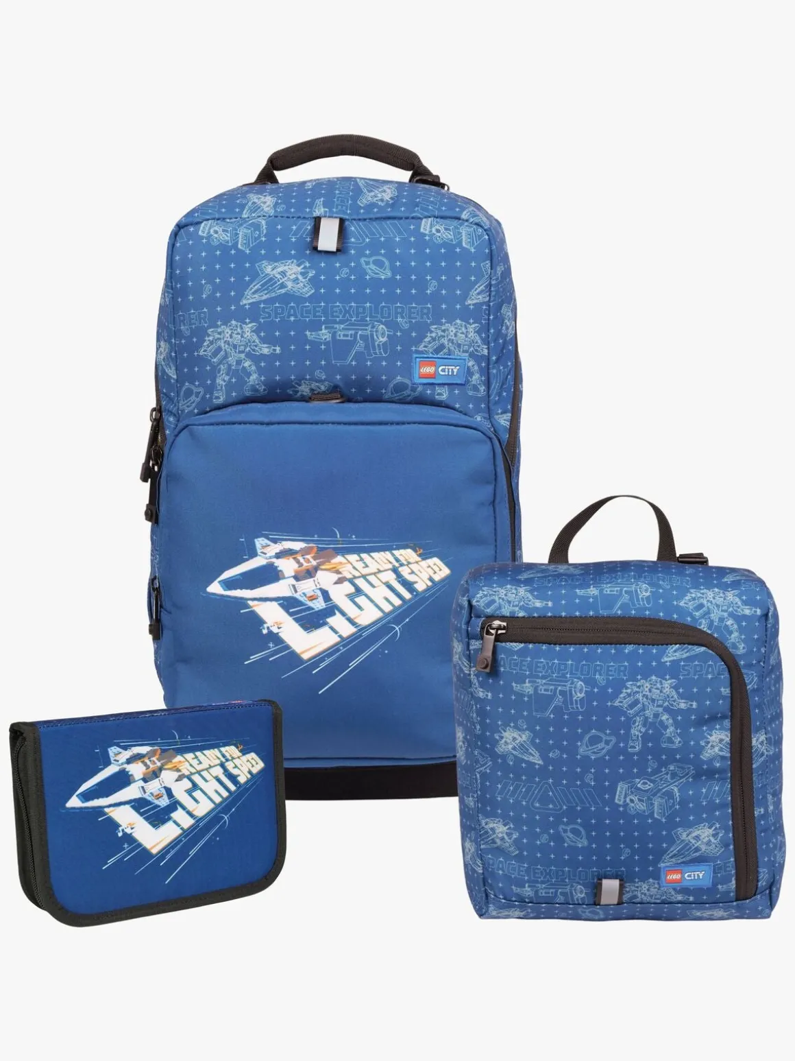 LEGO® City Space Explorer Taskesæt 20,5L med Fastgørelsesbar Gymnastikpose & Fyldt Penalhus, Blå