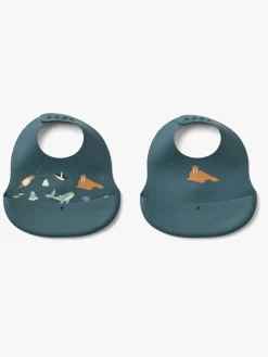 LIEWOOD Ember Mønstret Hagesmæk 2-pak, Arctic Sea/Ocean view