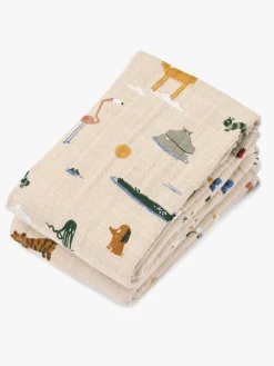 LIEWOOD Lewis Tæppe/ Stofble i Musselin 2-pak, Around the world/Sandy