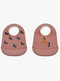 LIEWOOD Tilda  Mønstret Hagesmæk Silikone 2-Pak, Horses/Dark Rosetta