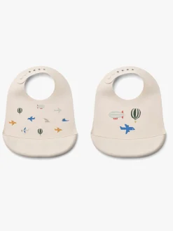 LIEWOOD Tilda  Mønstret Hagesmæk Silikone 2-pak, Aviator/Ecru