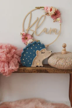 Little Lights Lampe Pindsvin, Træ/Blå